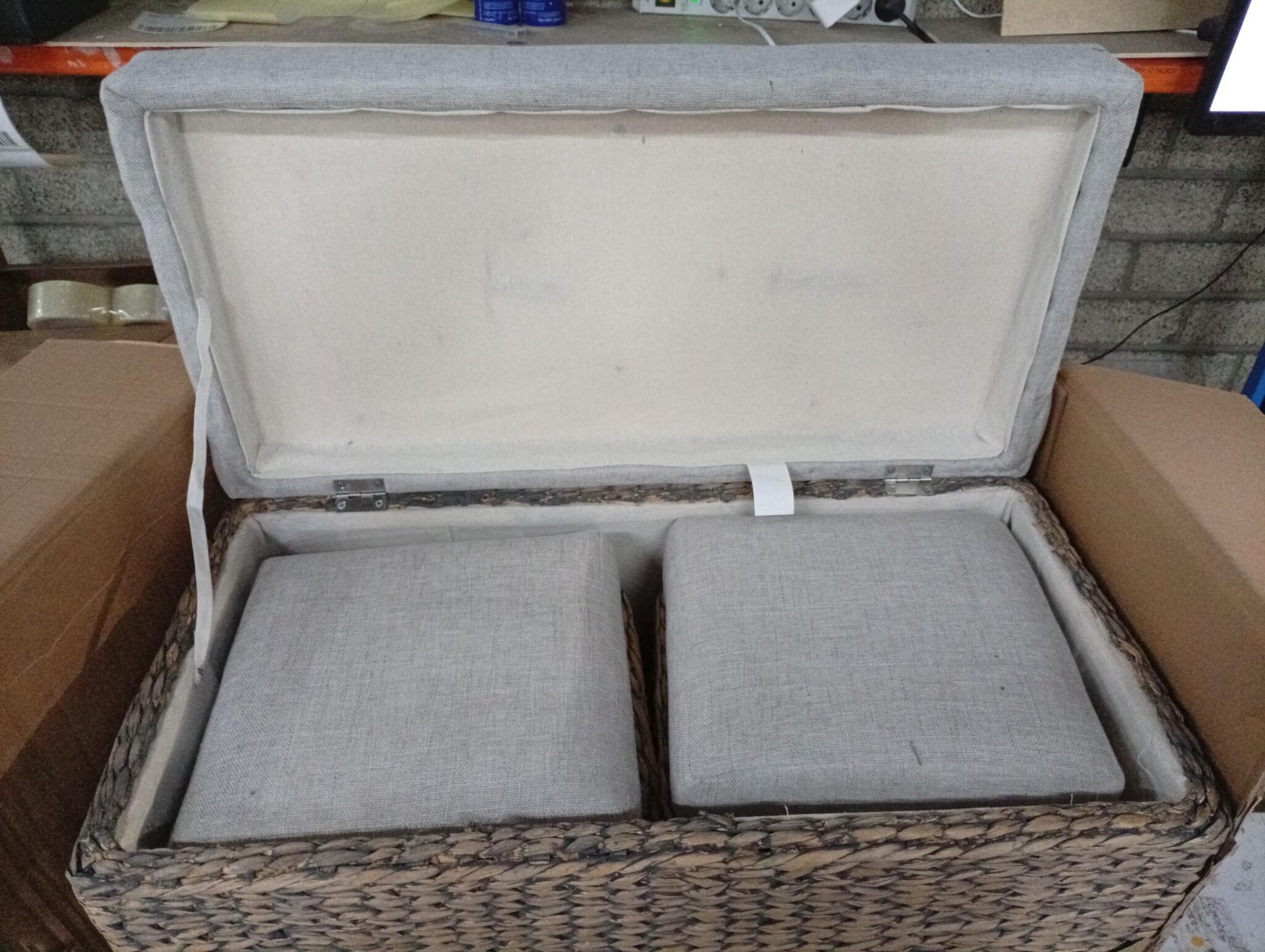 vidaXL Bankje met 2 Poefs Zeegras (Grijs Kussen) - 55% Korting!