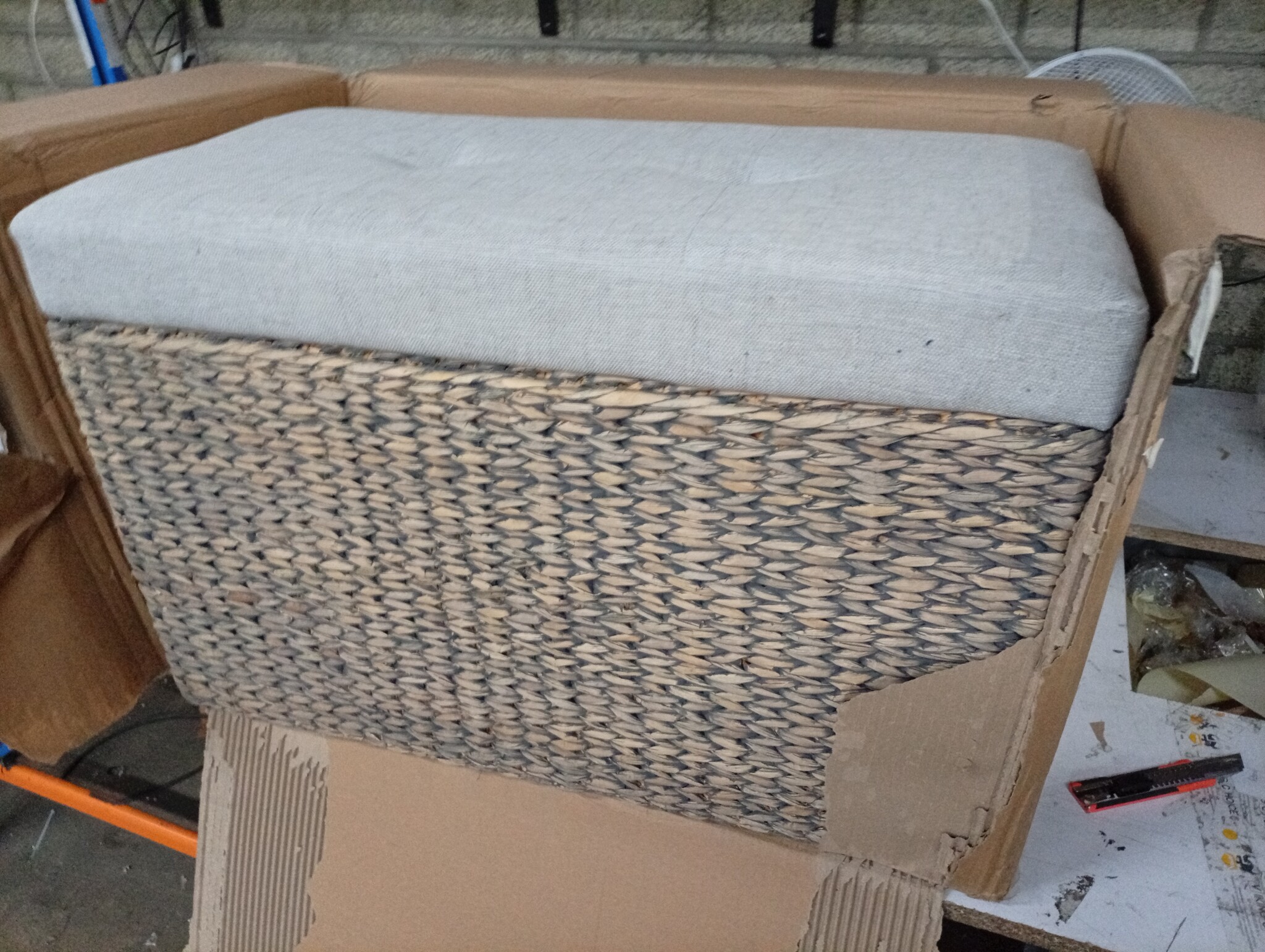 vidaXL Bankje met 2 Poefs Zeegras (Grijs Kussen) - 55% Korting!