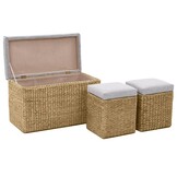 vidaXL Bankje met 2 Poefs Zeegras (Grijs Kussen) - 55% Korting!