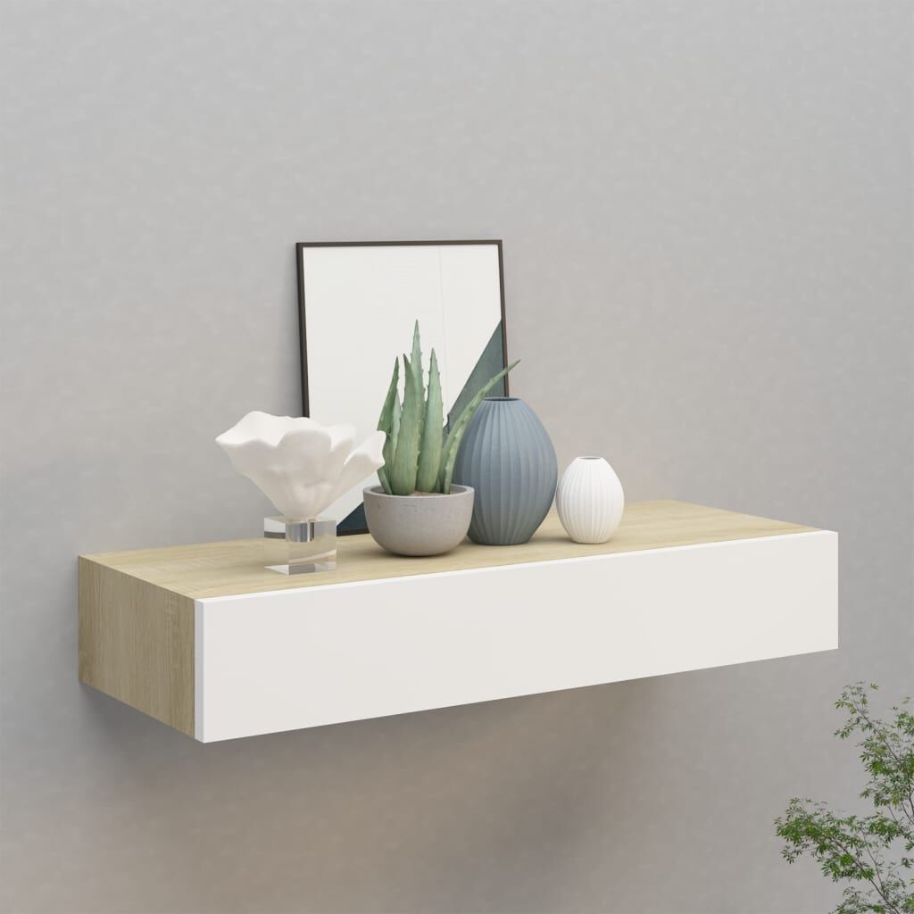 VidaXL Wandschap met Lade | Eiken & Wit | 60x23,5x10cm | 40% Korting!