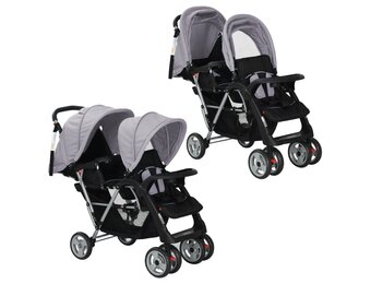 Dubbele Kinderwagen Staal Grijs/Zwart - 40% Korting! Nu met Korting!