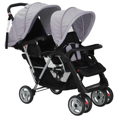 Dubbele Kinderwagen Staal Grijs/Zwart - 40% Korting! Nu met Korting!