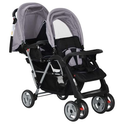 Dubbele Kinderwagen Staal Grijs/Zwart - 40% Korting! Nu met Korting!