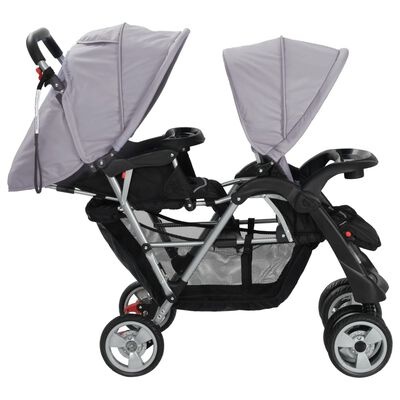 Dubbele Kinderwagen Staal Grijs/Zwart - 40% Korting! Nu met Korting!