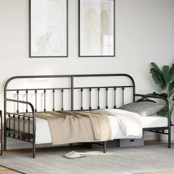 vidaXL Bedframe voor een daybed met hoofdeinde Zwart 90 x 190 cm Staal