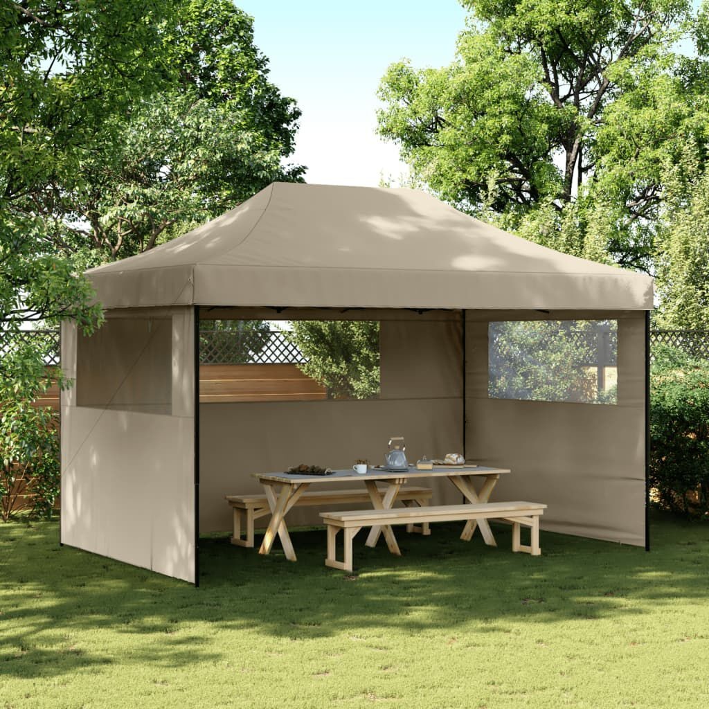 vidaXL Partytent inklapbaar pop-up met 3 zijwanden taupe