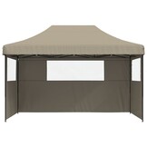 vidaXL Partytent inklapbaar pop-up met 3 zijwanden taupe