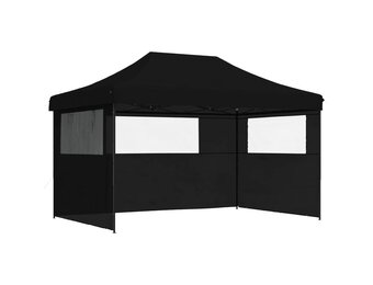 vidaXL Partytent inklapbaar pop-up met 3 zijwanden zwart