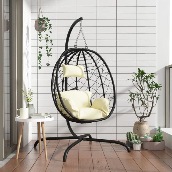 VidaXL Hangstoel Poly Rattan & Staal Crèmewit - 55% Korting!