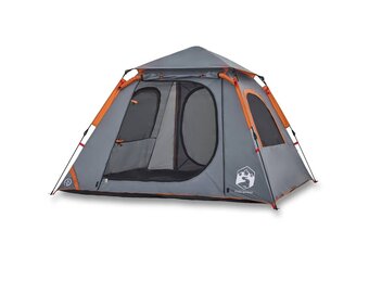 vidaXL 4-persoons Koepeltent - Snelopzet - Grijs/Oranje - 40% Korting!