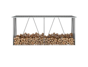 vidaXL Haardhoutschuur 330x84x152 cm gegalvaniseerd staal grijs