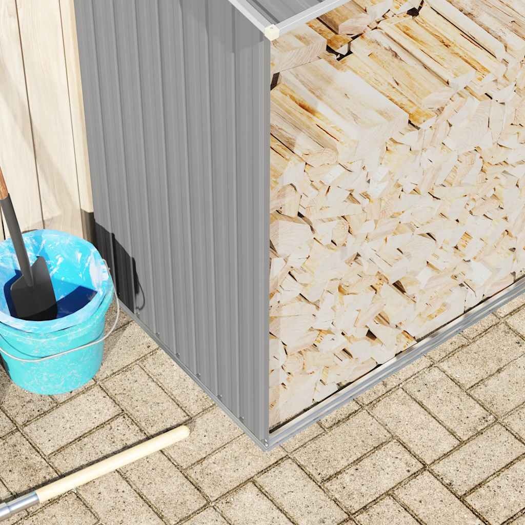 vidaXL Haardhoutschuur 330x84x152 cm gegalvaniseerd staal grijs