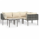 vidaXL 5-delige Loungeset met kussens poly rattan grijs