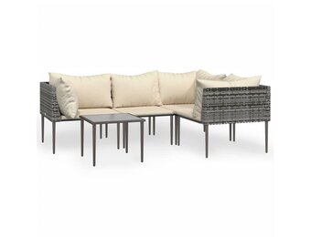 vidaXL 5-delige Loungeset met kussens poly rattan grijs