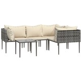 vidaXL 5-delige Loungeset met kussens poly rattan grijs