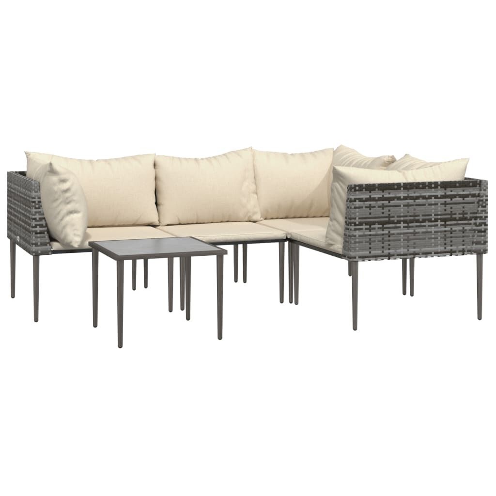 vidaXL 5-delige Loungeset met kussens poly rattan grijs