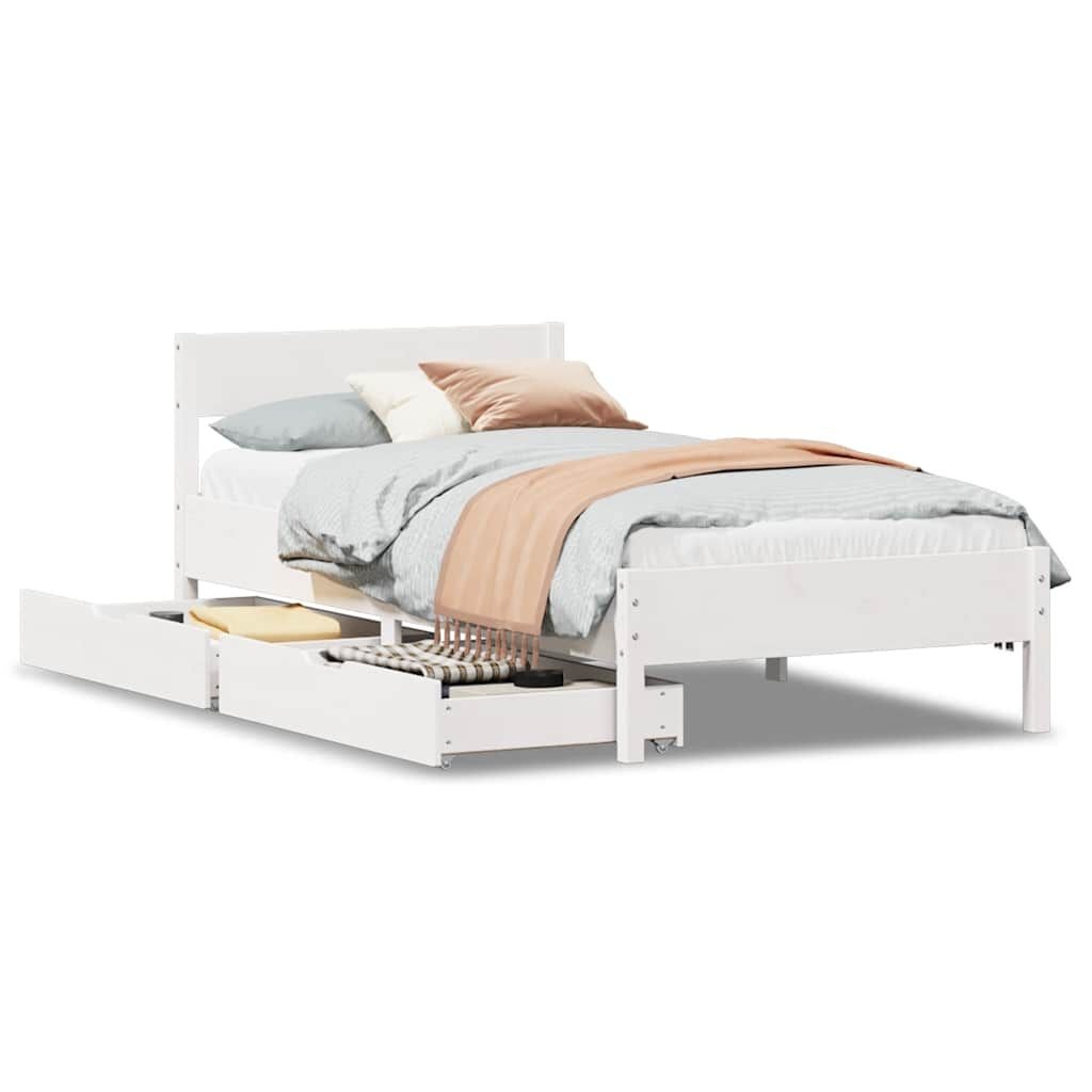 vidaXL Bedframe zonder matras massief grenenhout wit 75x190 cm