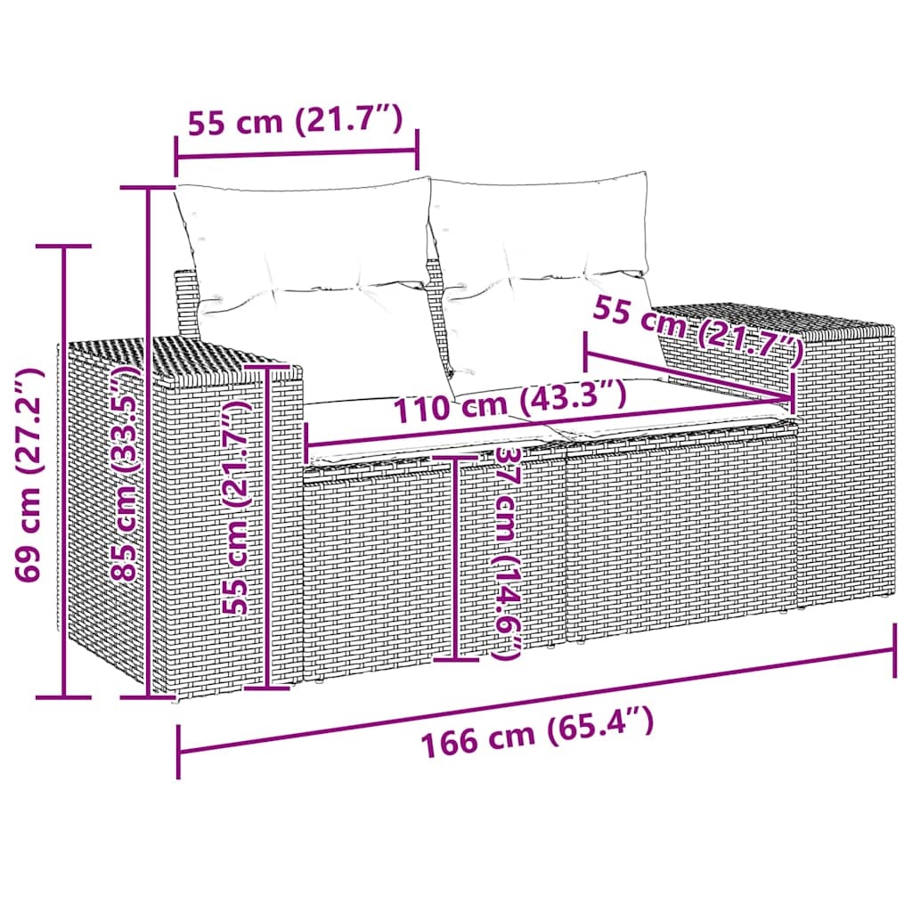VidaXL Tuinbank 2-zits Poly Rattan Beige met Kussens | 35% Korting