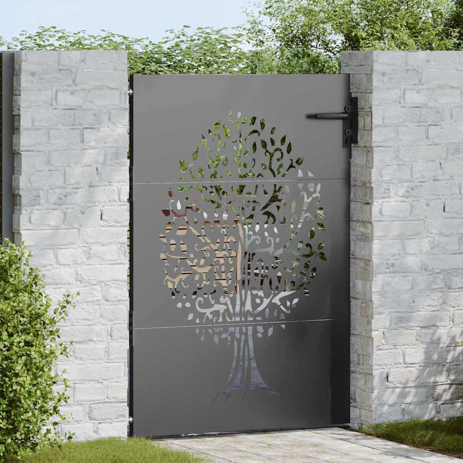 VidaXL Tuinpoort Corten Staal 85x75cm - Boom Design Zwart | 51% Korting!