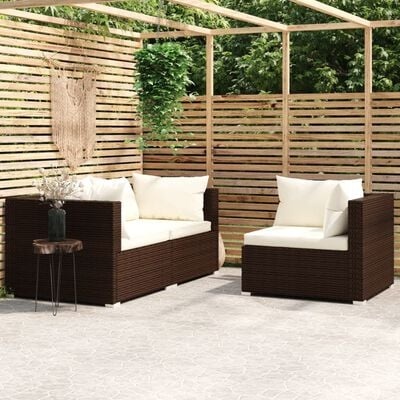 VidaXL 3-delige Loungeset Poly Rattan Bruin | Nu 67% Korting!