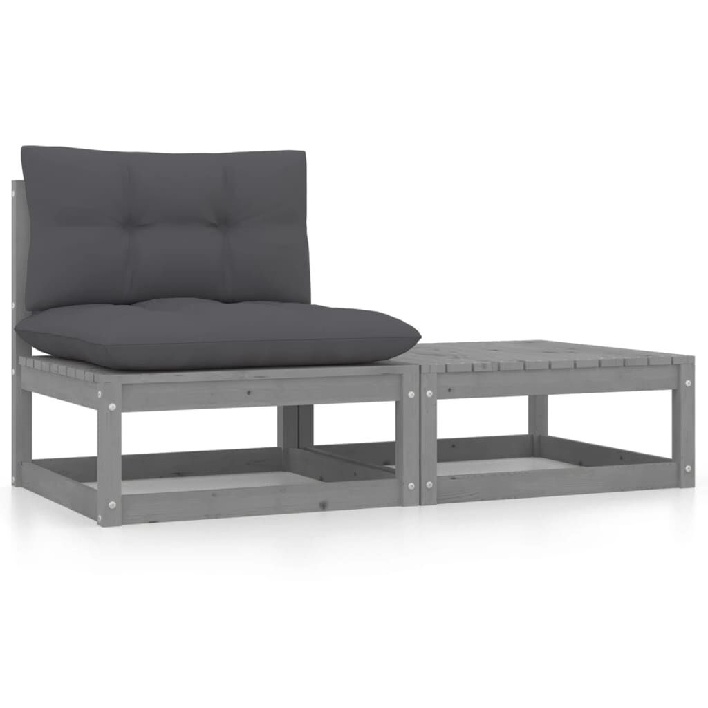vidaXL 2-delige Loungeset met kussens massief grenenhout grijs