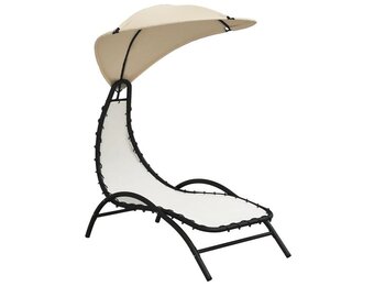 VidaXL Ligbed met Luifel - 65% Korting! - Crème Stoffen/Stalen Ligstoel