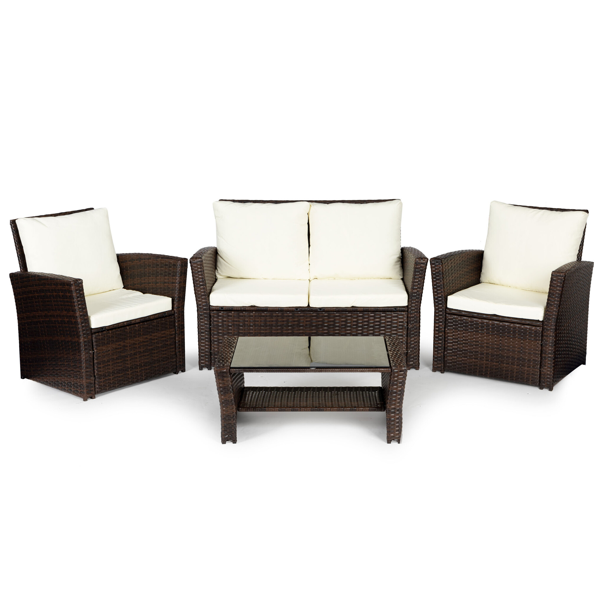 Loungeset Tuin 4-Persoons Polyrattan Bruin/Wit - 51% Korting!