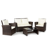 Loungeset Tuin 4-Persoons Polyrattan Bruin/Wit - 51% Korting!