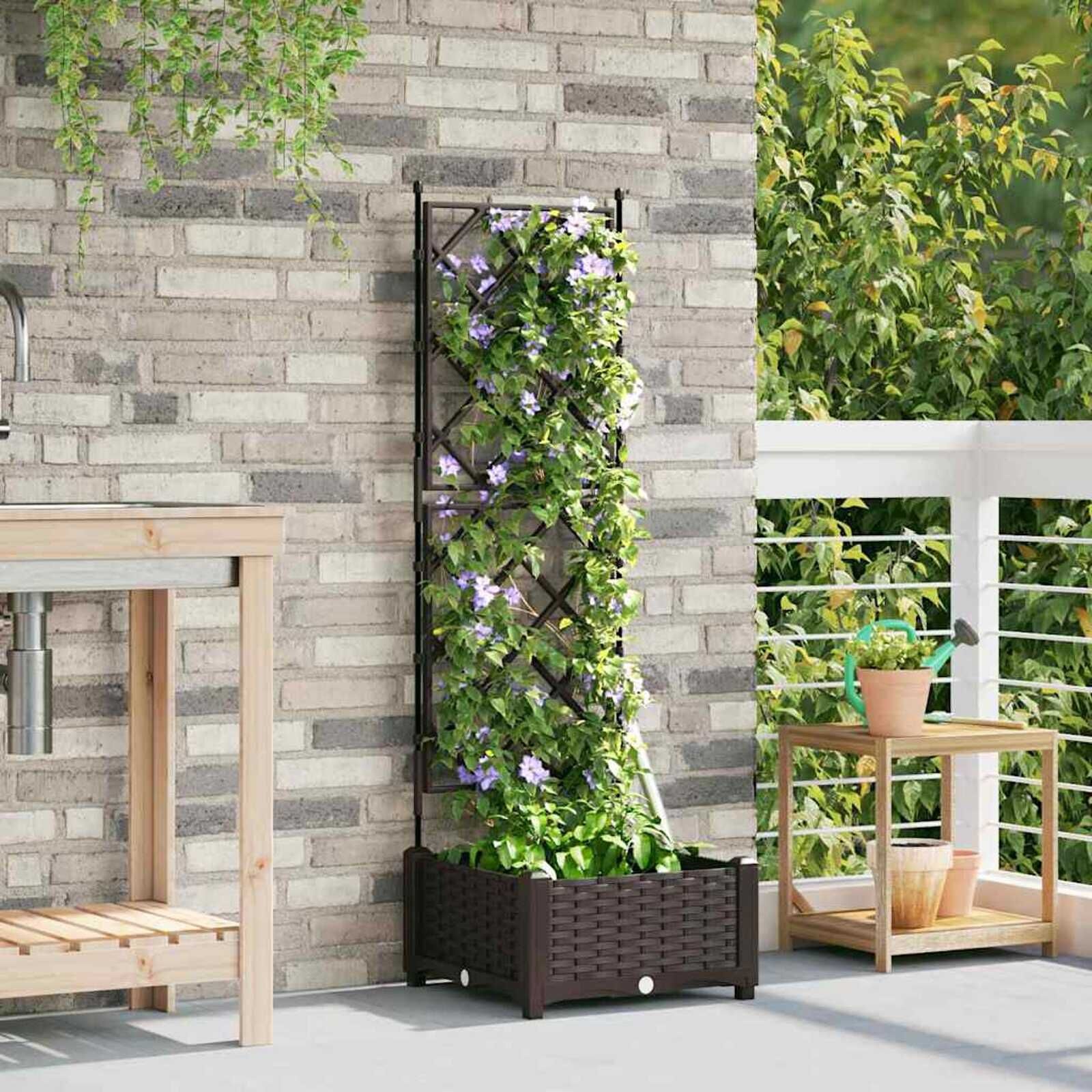 vidaXL Tuindruppel met Trellis 3 pcs Zwart 120 x 40 x 143 cm PP