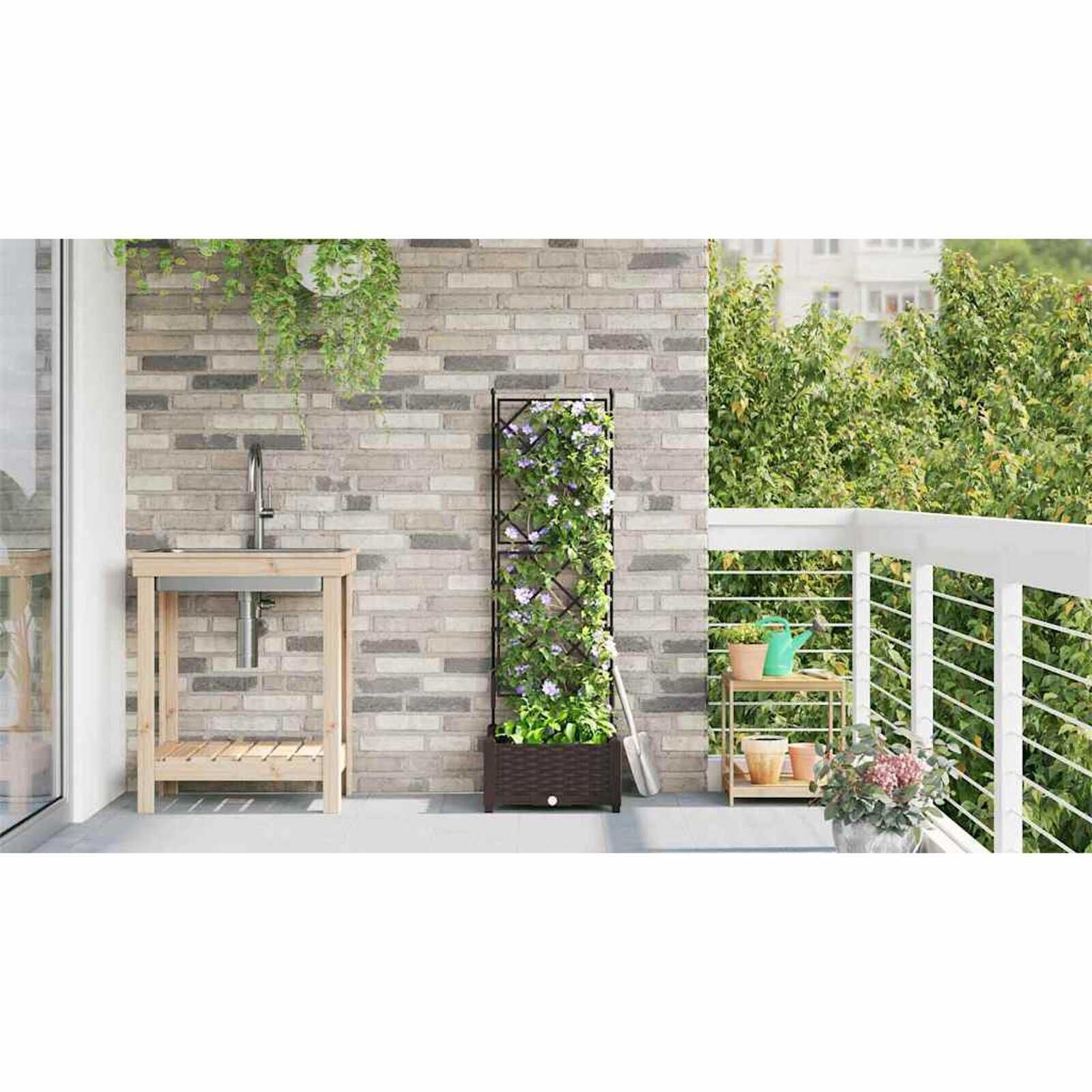 vidaXL Tuindruppel met Trellis 3 pcs Zwart 120 x 40 x 143 cm PP