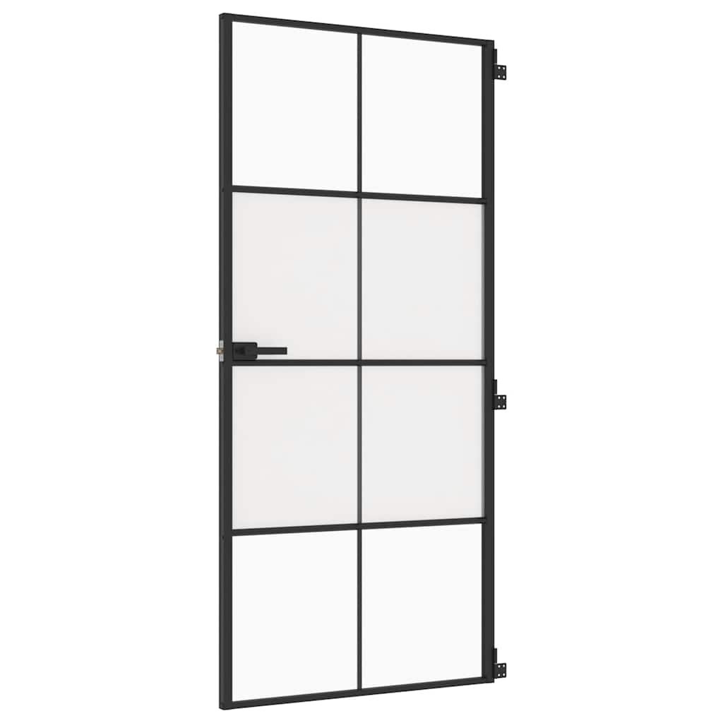 vidaXL Binnendeur smal 93x201,5 cm gehard glas en aluminium zwart