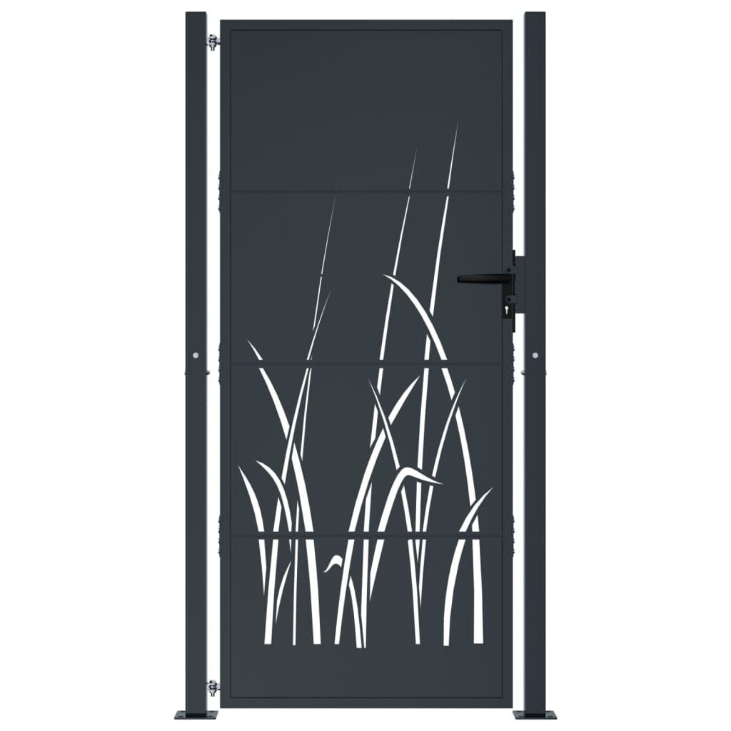 VidaXL Tuinpoort 105x180cm Gras Design Staal Antraciet - 40% Korting!