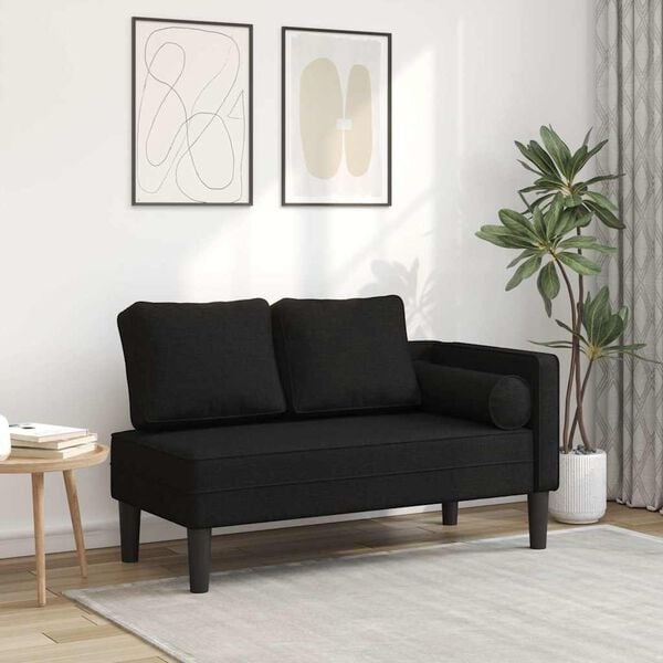 vidaXL Chaise longue met kussens stof zwart
