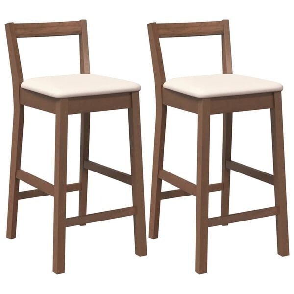 vidaXL Barkrukken met kussens 2 stuks Bruin massief hout rubber