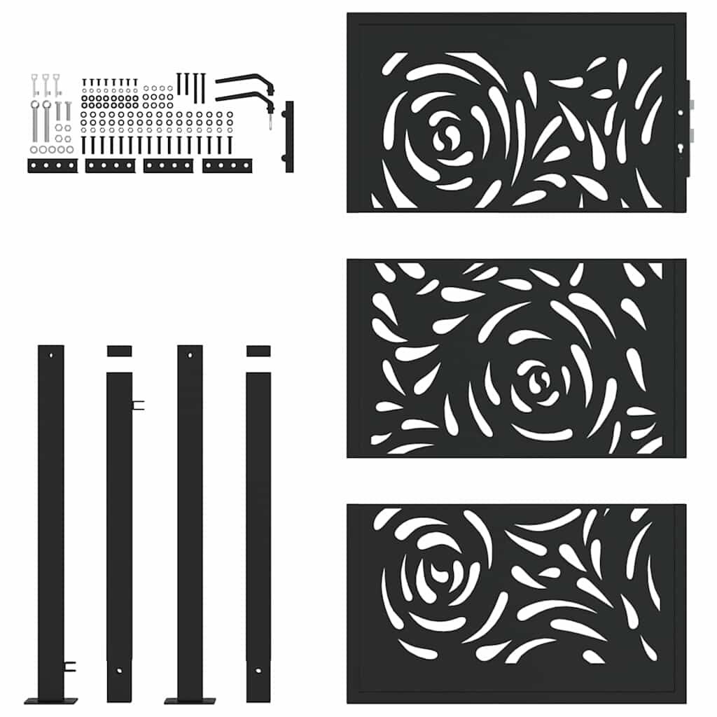 vidaXL Poort met Vlamontwerp - Staal Zwart (40% Korting!) - 105x155 cm