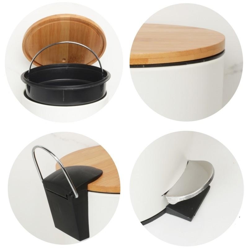 Pedaalemmer Badkamer 3L Wit Bamboe - 40% Korting! Uniek Design