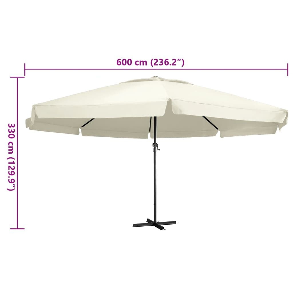 vidaXL Parasol met aluminium paal 600 cm zandwit