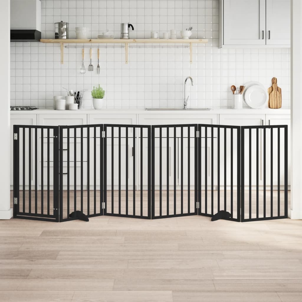 vidaXL Hondenhek inklapbaar 6 panelen 300 cm populierenhout zwart