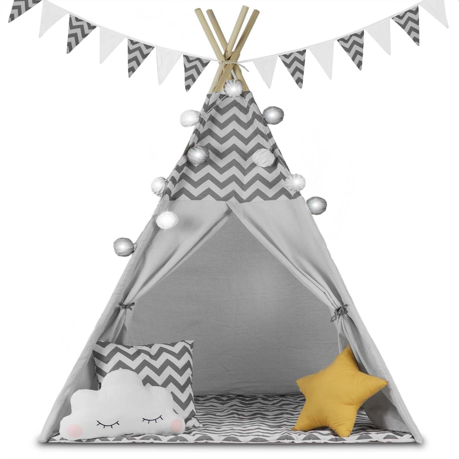 Tipi tent - Speeltent kind - met licht & kussens - zigzag