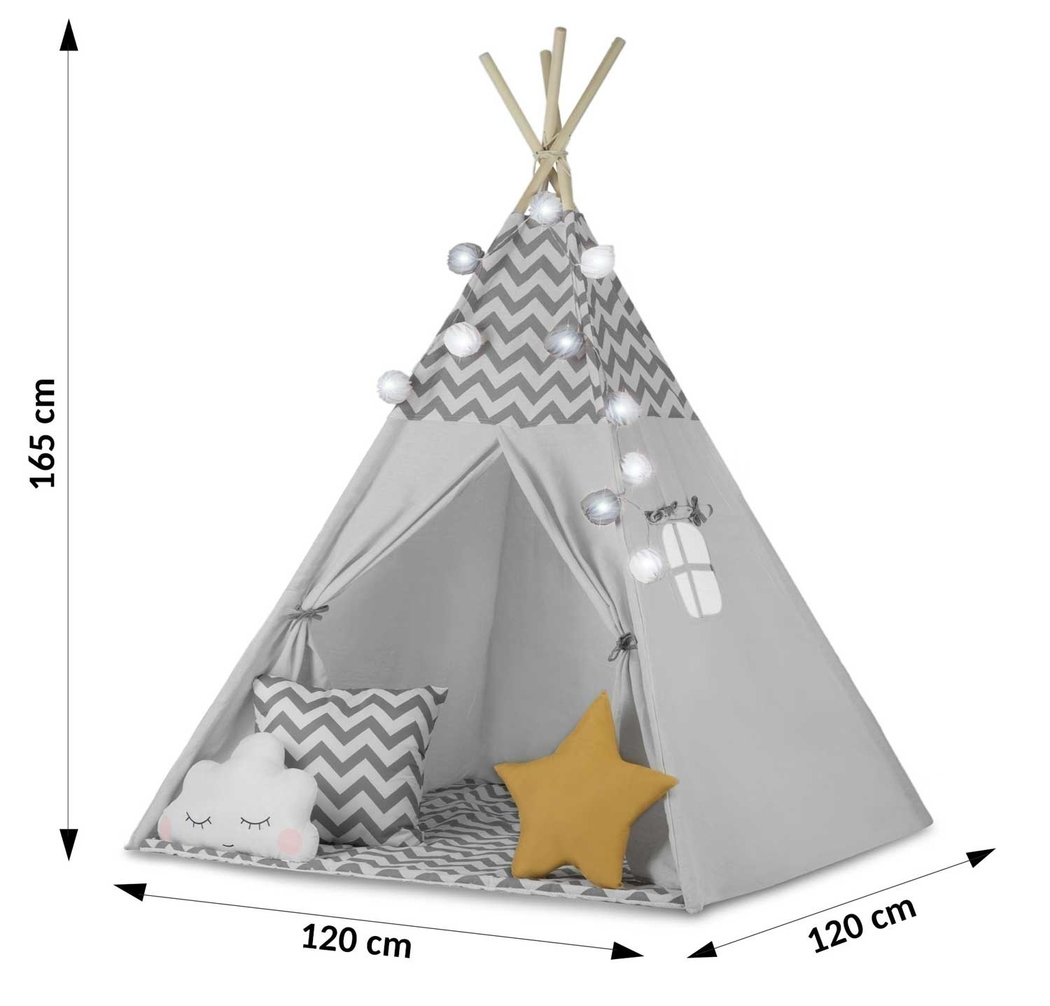 Tipi tent - Speeltent kind - met licht & kussens - zigzag