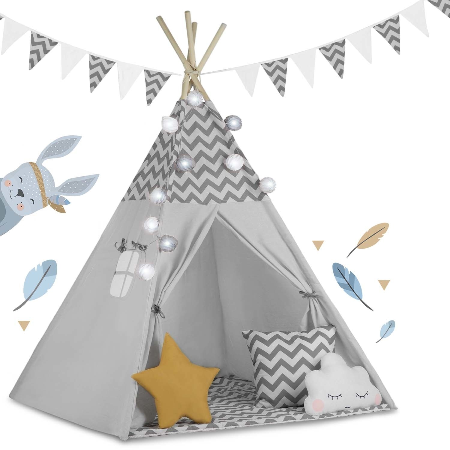 Tipi tent - Speeltent kind - met licht & kussens - zigzag