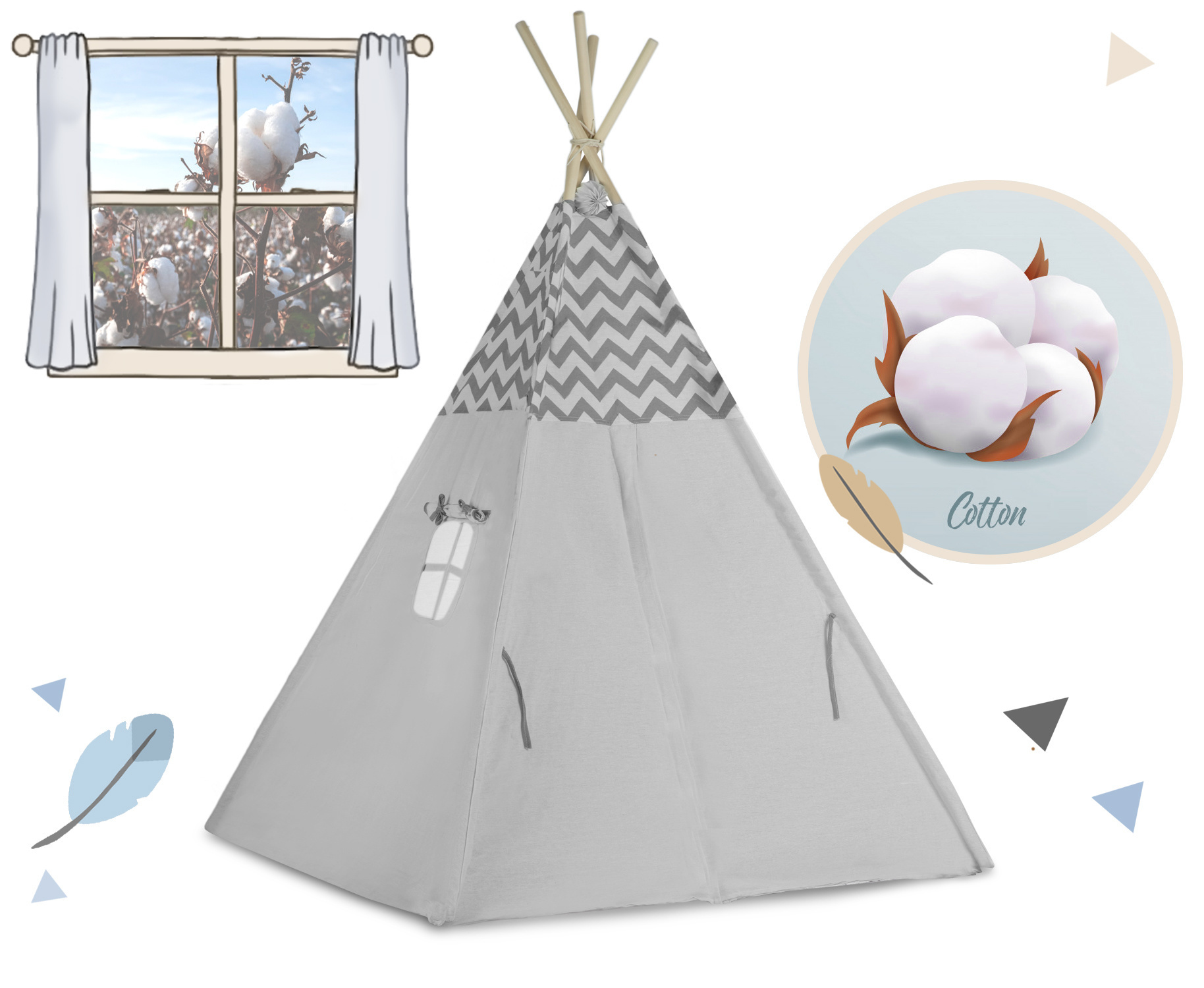 Tipi tent - Speeltent kind - met licht & kussens - zigzag