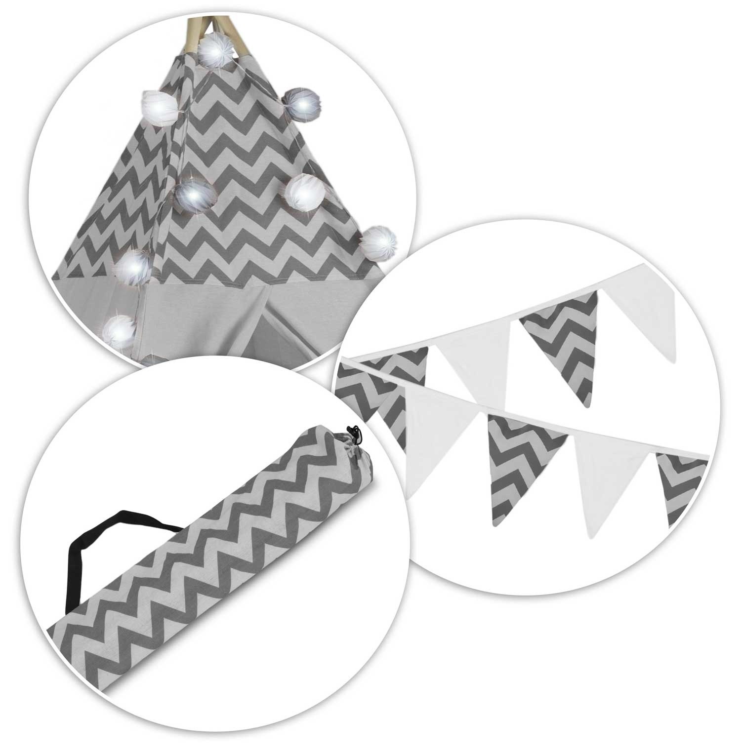 Tipi tent - Speeltent kind - met licht & kussens - zigzag