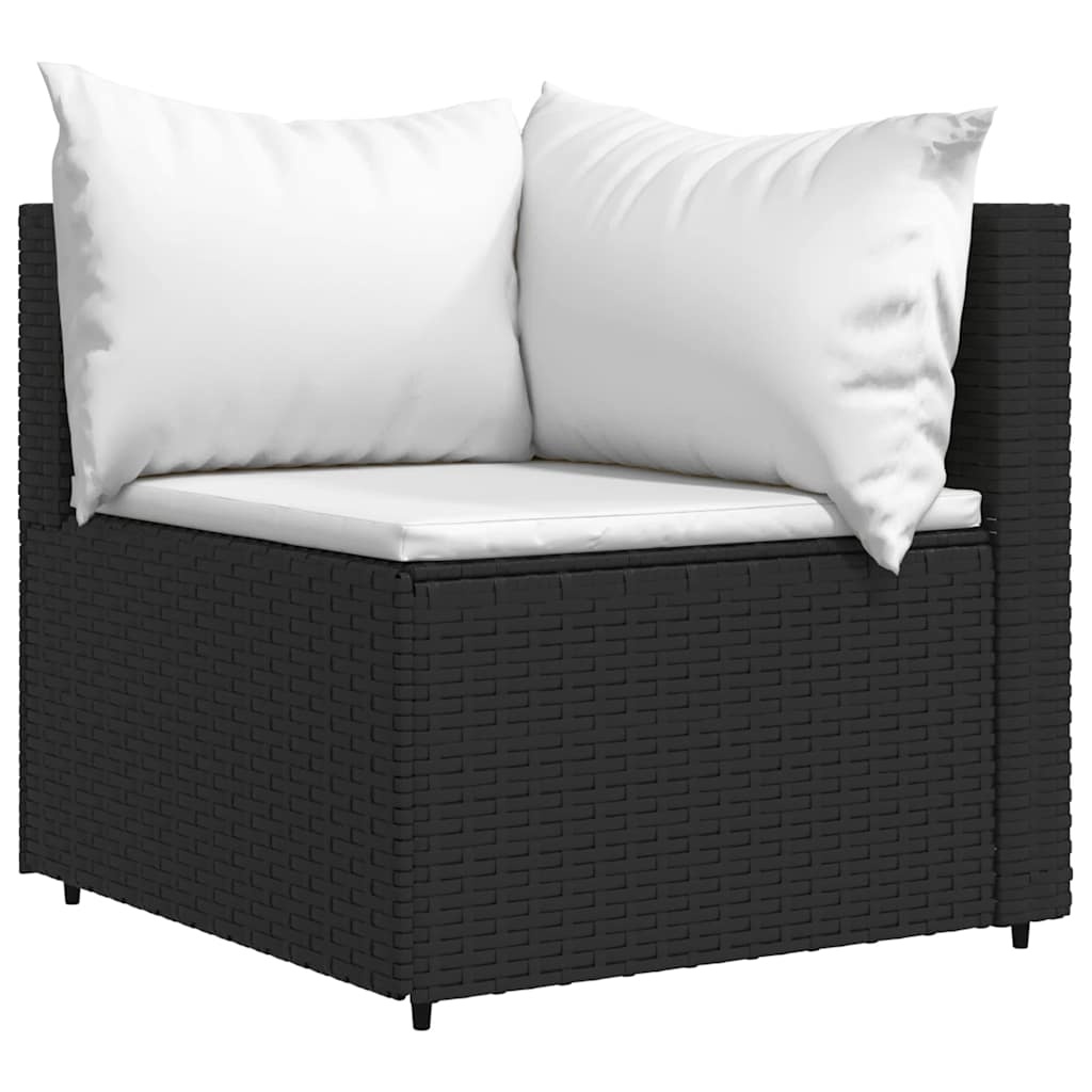 vidaXL 3-delige Loungeset met kussens poly rattan zwart