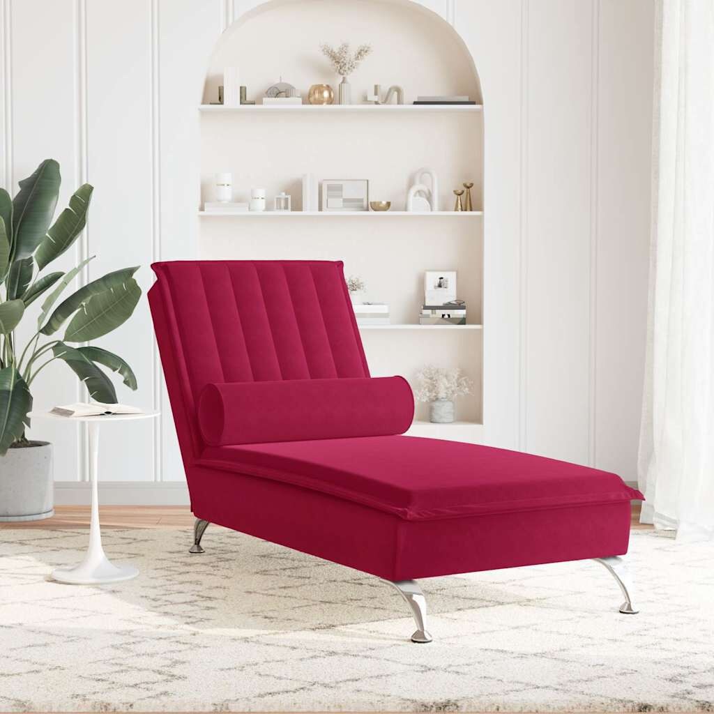 VidaXL Massage Chaise Longue - Fluweel Wijnrood - 40% Korting!