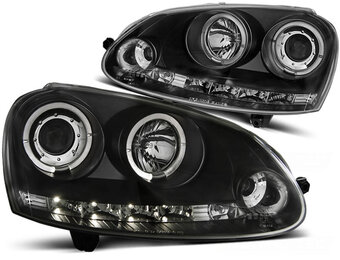 VW Golf 5 Koplampen Dual Halo Angel Eyes Zwart - 55% Korting!
