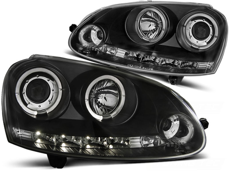 VW Golf 5 Koplampen Dual Halo Angel Eyes Zwart - 55% Korting!
