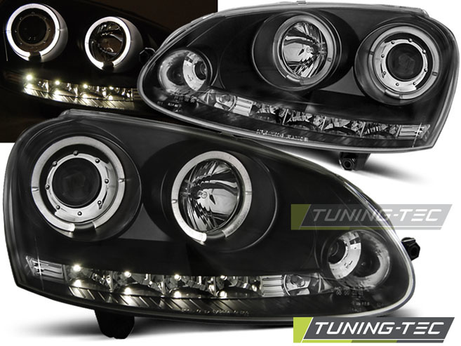 VW Golf 5 Koplampen Dual Halo Angel Eyes Zwart - 55% Korting!