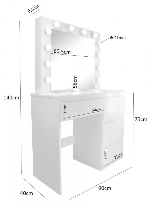 Kaptafel met Verlichting & 4 Laden | 40% Korting | Grote Spiegel & LED