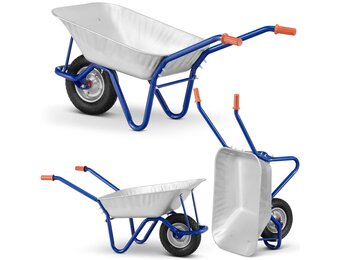 Kruiwagen 125L Verzinkt Staal | 46% Korting | Tot 120 kg - Massief Wiel